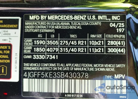 2025 Mercedes-Benz Gls 450 4Matic z USA, uszkodzony, nr VIN 4JGFF5KE3SB430378